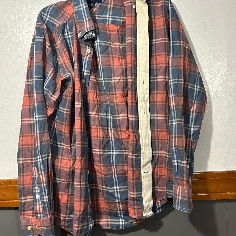 Tommy Hilfiger Navy and Red Plaid Casual Shirt